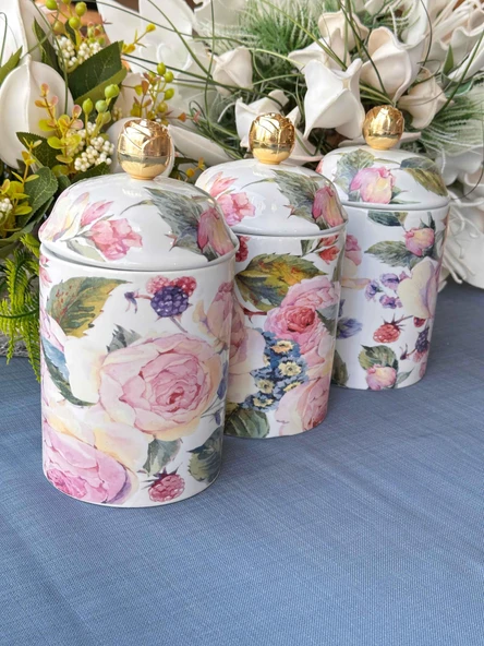 Miss Betty Porselen 3lü Büyük Baharat Takımı Rose Deluxe MİSS-16895-26 - 3