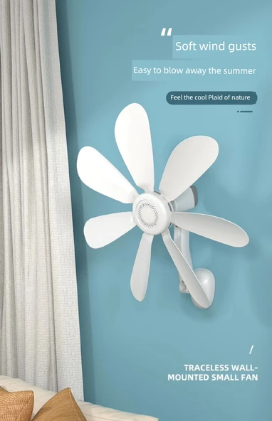 Duvara Monte Fan - Yedi Yaprak - +2 Sticker - +3m Uzaktan Kumanda Zamanlama Hattı - 7