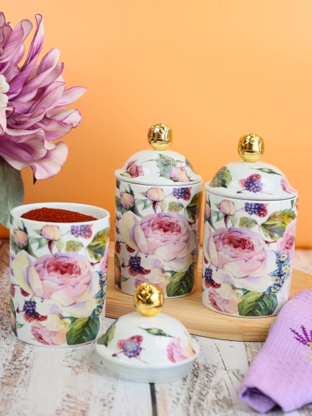 Miss Betty Porselen 3lü Büyük Baharat Takımı Rose Deluxe MİSS-16895-26 - 2