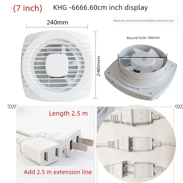 Pencere Kablo Egzoz Fanı - Model 200 + 2.5m Uzatılmış Güç Kablosu