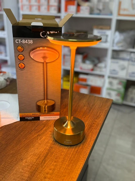 CATA CT 8438 Toronto Gold Kasa 3 Renkli Dokunmatik Şarjlı Masa Lambası