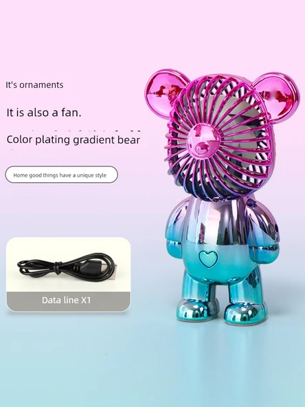 USB Şiddetli Ayı Elektrolizli Çizgi Film Masa Fanı - Taşınabilir Fan - Moran Yeşil - 5