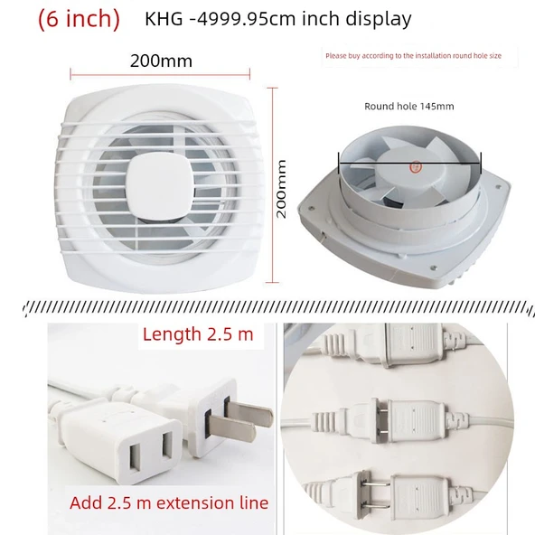 Pencere Kablo Egzoz Fanı - Model 150 + 2.5m Uzatılmış Güç Kablosu