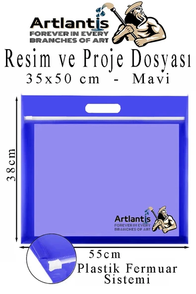 Renkli Plastik Fermuarlı Proje Dosyası 35x50 cm 3 Adet Tutmaçlı 38x55 cm Resim ve Proje Ödev Dosyası El Tutmalı - 5