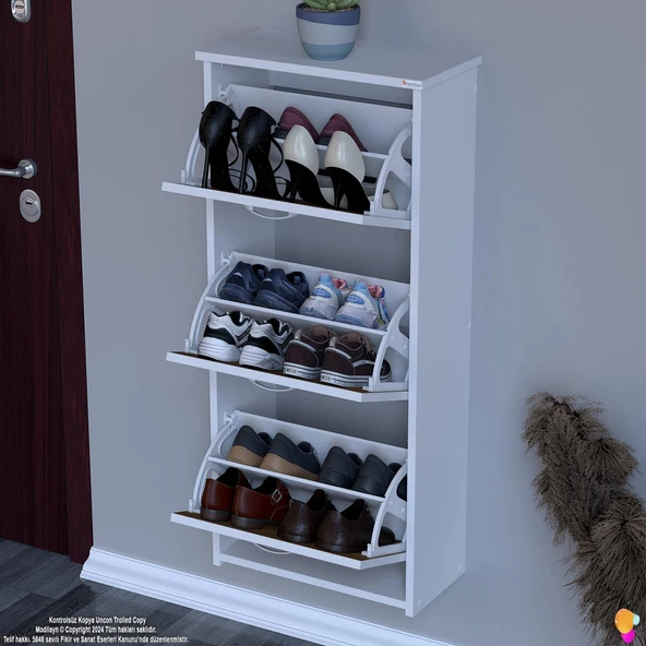 Modilayn WEST Asma Antre 52 x116x 26 cm’ lik 3 Düşer Kapak 6 Göz Bölmeli Ayakkabılık - 4