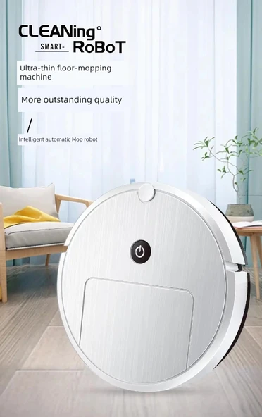 USB Şarjlı Otomatik Süpürme Robot Mop - Beyaz Şarj Modeli - 7