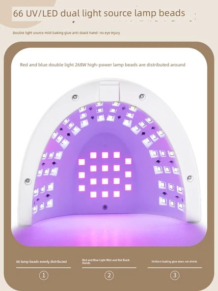 268W Yüksek Güçlü İkili Işık Tırnak Lambası - Pembe (Kırmızı ve Mavi Işık) + Anti-UV Eldivenler - 3