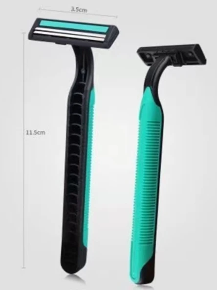 Tek Kullanımlık Çift Kenar Paslanmaz Çelik Tıraş Bıçağı - Yeşil + Krem - 10 Adet - Resim 3