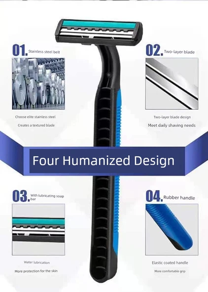 Tek Kullanımlık Çift Kenar Paslanmaz Çelik Tıraş Bıçağı - Yeşil + Krem - 10 Adet - Resim 8