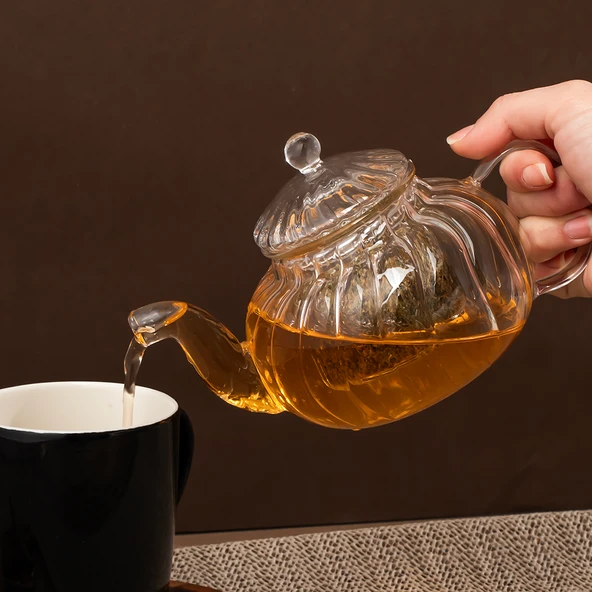 Porsima 1444 Borosilikat Cam Süzgeçli Demlik Bitki Çayı Demliği 400 ml
