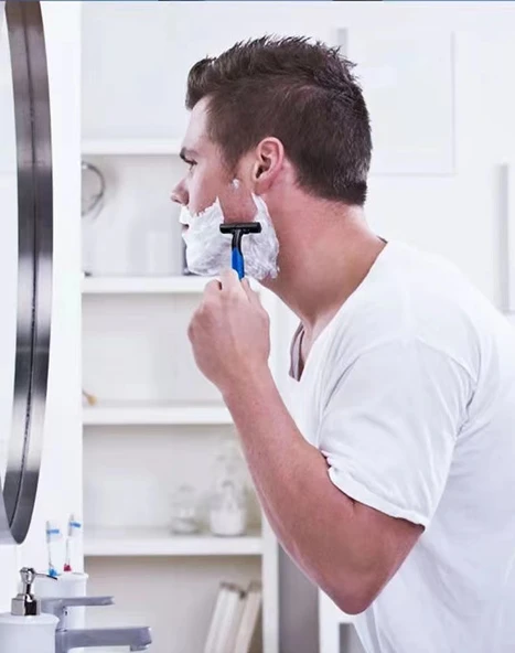 Tek Kullanımlık Çift Kenar Paslanmaz Çelik Tıraş Bıçağı - Yeşil + Krem - 10 Adet - Resim 7