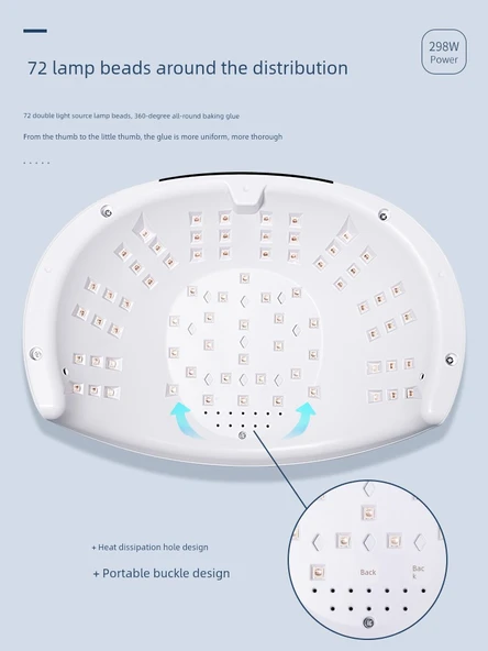 Hızlı Kuruyan LED Oje Lambası - Kırmızı Işık - 298W - Dokunmatik Mod - 5