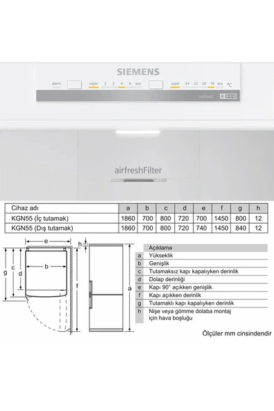 Siemens Buzdolabı KG55NVWE0N Alttan Donduruculu 186 x 70 cm Beyaz - 4