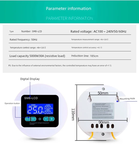 Dijital Ekran Akıllı Sıcaklık Kontrol Cihazı - Yüksek Hassasiyet Üç Ekran 2.2KW Su Damlası Başlık - 9