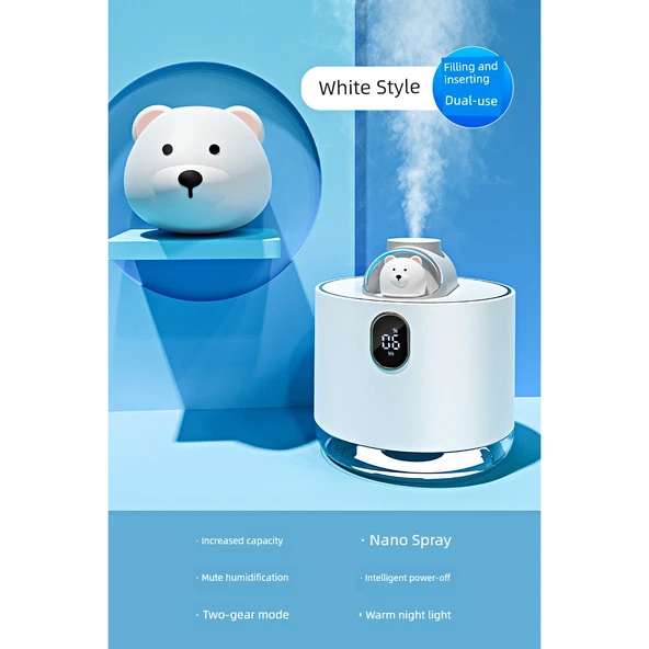 Uzay Kedisi Nemlendirici - Beyaz - 500ml Büyük Sprey - Gece Lambası