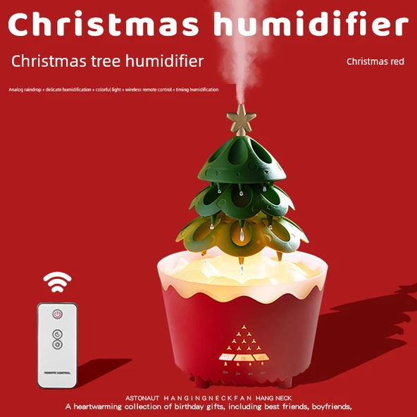 Noel Ağacı Nemlendirici - Noel Kırmızısı - Renkli Işık + Aromaterapi + Zamanlama