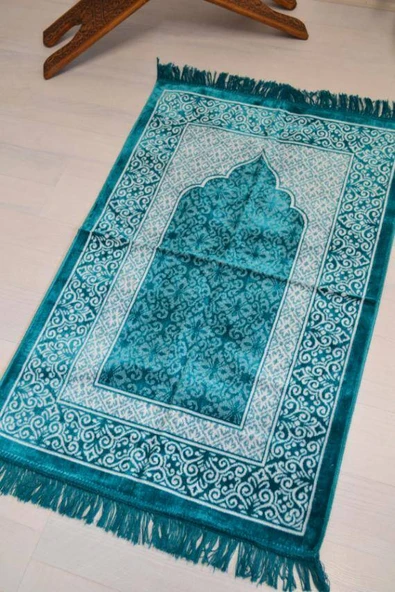 Kadife Seccade - 70x110 cm  - Yumuşak ve Konforlu Turkuaz - Resim 4