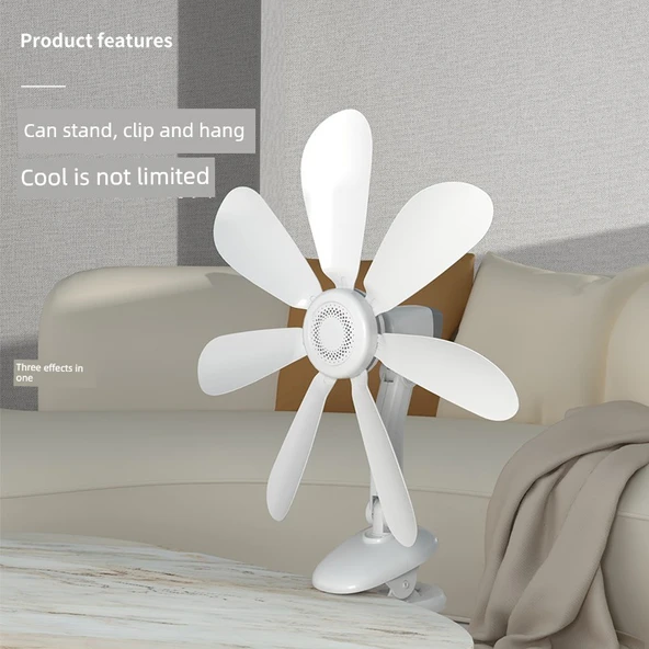 Mini Klip Fan - Yedi Yapraklı Masa Klip Fanı + 3m Anahtar Kablosu - 2