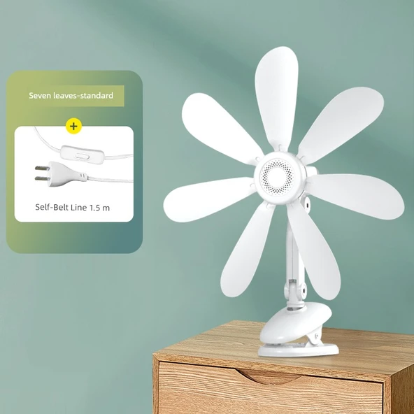 Mini Klip Fan - Yedi Yapraklı Masa Klip Fanı - Baş Sallamayan