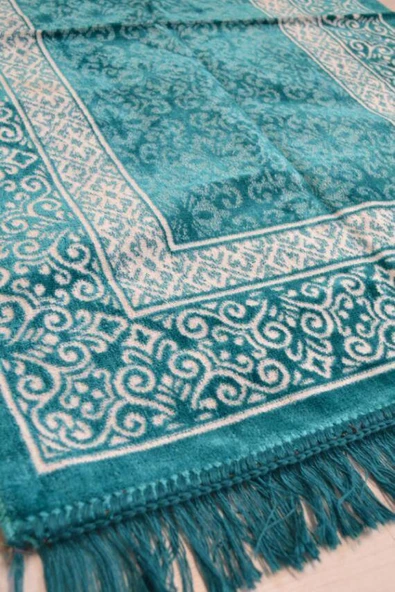 Kadife Seccade - 70x110 cm  - Yumuşak ve Konforlu Turkuaz - Resim 2