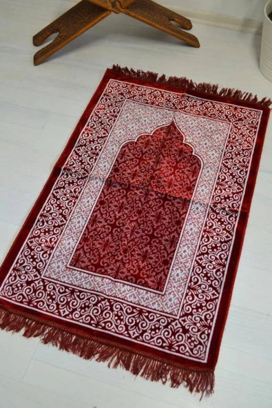Kadife Seccade - 70x110 cm  - Yumuşak ve Konforlu Kırmızı - Resim 4