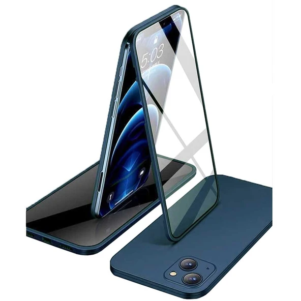 Apple iPhone 13 Uyumlu 360 Derece Tam Kaplayan Cam Kapak Kılıf - Resim 4
