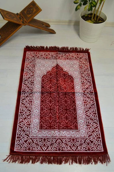 Kadife Seccade - 70x110 cm  - Yumuşak ve Konforlu Kırmızı ürün görseli