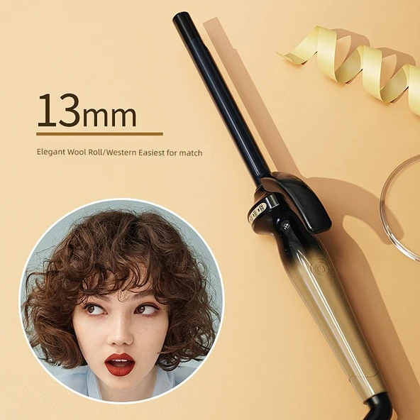 Kısa Saç Bangs Küçük Bukleler Saç Maşası - Şampanya Altın (13mm) Negatif İyon Saç Bakımı