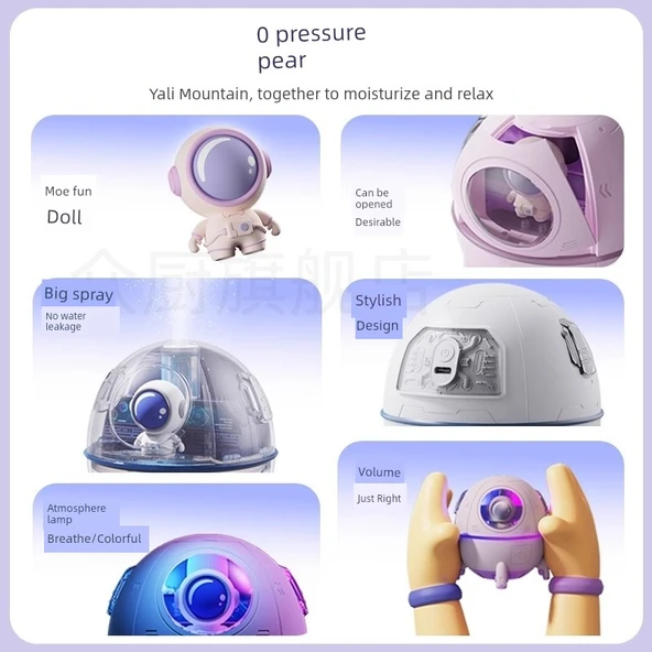 Mini USB Masaüstü Nemlendirici - Beyaz - Uzay Bebekli - Şarjlı Nano Sis - 4