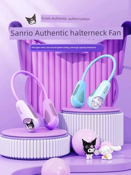 Halterneklı USB Şarjlı Taşınabilir Fan - Geliştirilmiş Hello Kitty 12000mAh, Uzun Pil, İkiz Turbo, 3 Hız, Hızlı Soğutma, Ortak Çıkartma ile