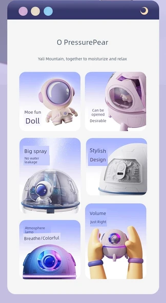 Mini USB Masaüstü Nemlendirici - Pembe - Uzay Bebekli - Şarjlı Nano Sis - 8