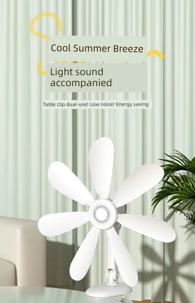 Mini Klip Fan - Yedi Yapraklı Masa Klip Fanı + 3m Anahtar Kablosu - 6