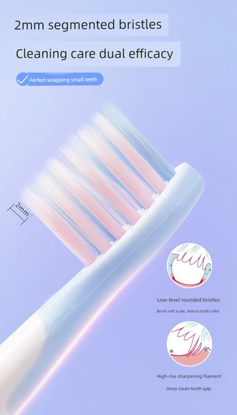 Saky B32s Çocuk Elektrikli Diş Fırçası Yedek Başlık - 4-Mavi + Pembe - 8