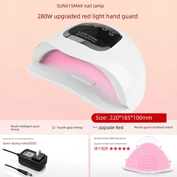 LED Tırnak Lambası - Beyaz - 280W - 66 Işık Boncuğu - X15Max Kırmızı Işık