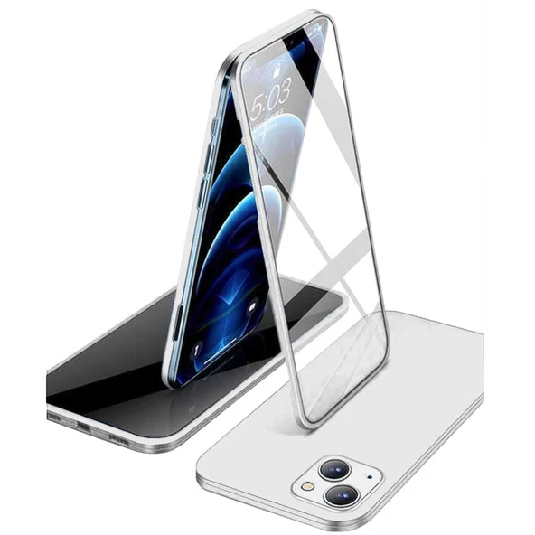 Apple iPhone 13 Mini Uyumlu 360 Derece Tam Kaplayan Cam Kapak Kılıf - Resim 6