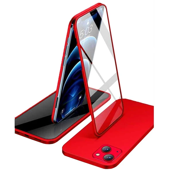 Apple iPhone 13 Mini Uyumlu 360 Derece Tam Kaplayan Cam Kapak Kılıf - Resim 3