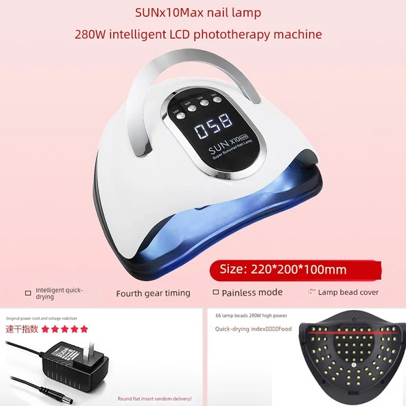 LED Tırnak Lambası - Beyaz - 280W - 66 Işık Boncuğu - Hızlı Kuruma