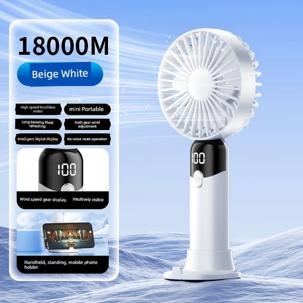 Taşınabilir El Tipi USB Şarjlı Fan - Krem Beyazı - 18 Saat Dayanıklılık