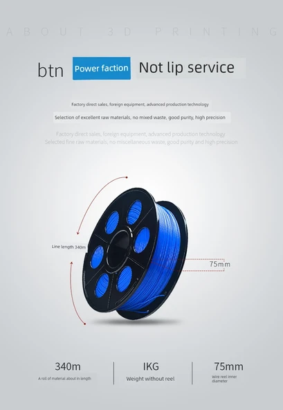 PLA+ 3D Yazıcı Filamenti - 1.75mm - Mavi - 9