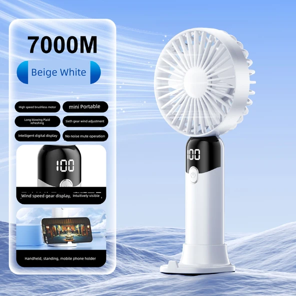 Taşınabilir Şarj Edilebilir El Fanı - Krema Beyazı - 7000mAh