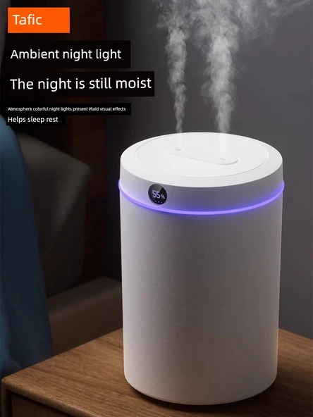 5L Büyük Kapasiteli Çift Sprey USB Nemlendirici - Dijital Ekran +5 Pamuk Çubuğu - 4