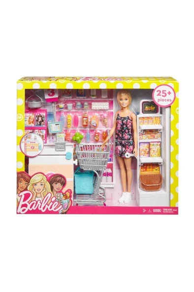 Barbie Süpermarkette Oyun Seti, Alışveriş Sepeti Ve 25'ten Fazla Aksesuar Dahil Frp01