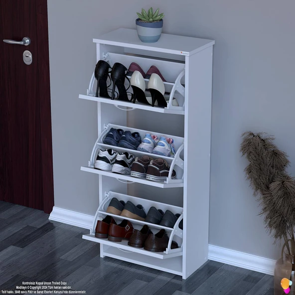 Modilayn WEST Antre 52 x116x26 cm’ lik 3 Düşer Kapak 6 Göz Bölmeli Ayakkabılık - 3