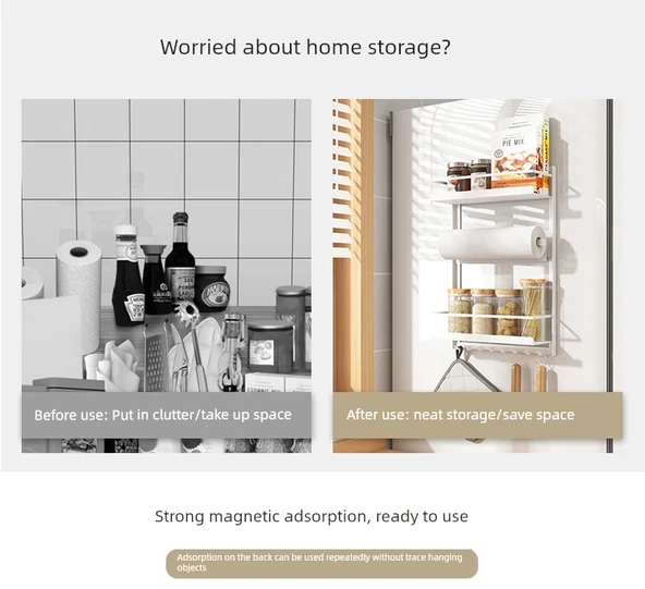 Mıknatıslı Mutfak Rafı - Koruma Raylı - Siyah - Resim 8