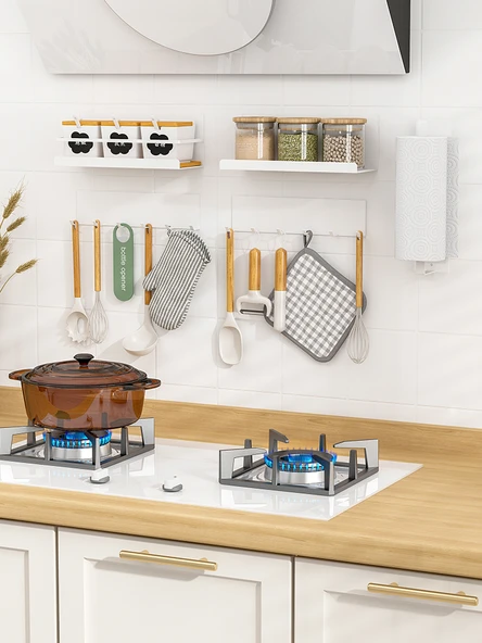 Mıknatıslı Mutfak Rafı - Koruma Raylı - Siyah - Resim 6