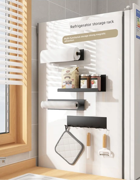 Mıknatıslı Mutfak Rafı - Koruma Raylı - Siyah - Resim 7