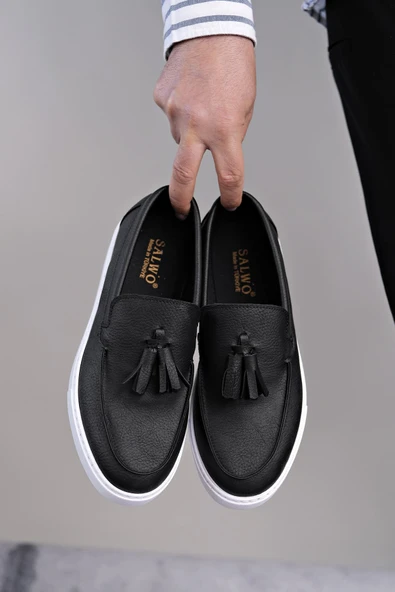 ET153 Bloom Bağcıksız Püsküllü Cilt Erkek Günlük Spor Klasik Ayakkabı BT - Siyah - Resim 4