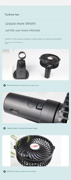 Şarjlı USB Klips Fan - F10S Beyaz (manuel baş) 2200mAh - 12