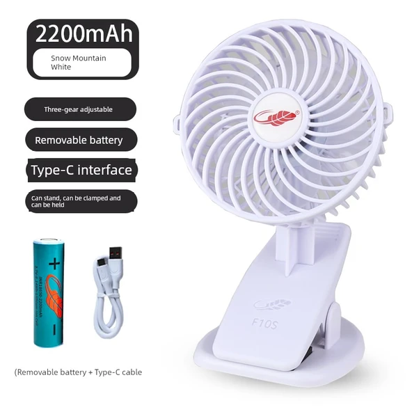 Şarjlı USB Klips Fan - F10S Beyaz (manuel baş) 2200mAh