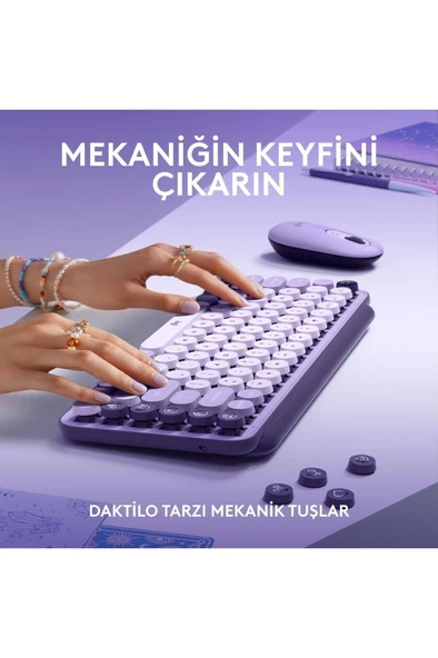 Logitech POP Keys 920-011527 Krem Mor TKL Kablosuz Mekanik Klavye Outlet - 4
